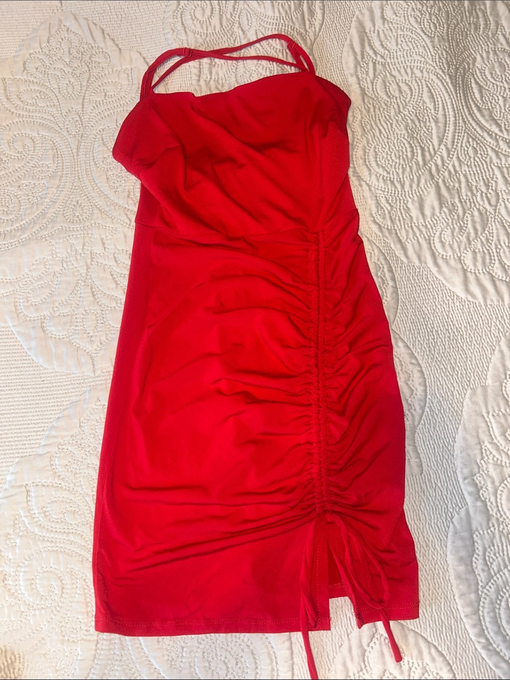 Doll Red Ruched Mini Dress with Spaghetti Straps
